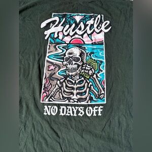 Mens Graphic T-Shirt green hustle no days off green streetwear skeleton